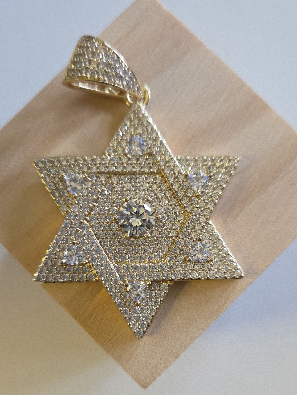 Gold-Tone Pave Star of David Pendant with Clear Crystals